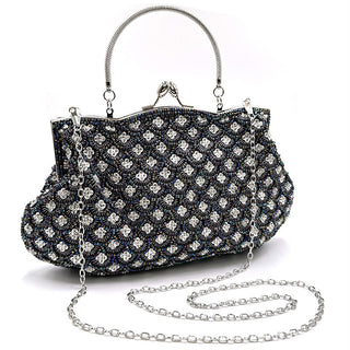 crystal Embellished Beaded Evening Bag with Handle - clutch with handle