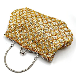 crystal Embellished Beaded Evening Bag with Handle - clutch with handle