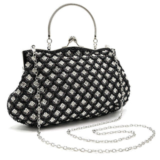crystal Embellished Beaded Evening Bag with Handle - clutch with handle