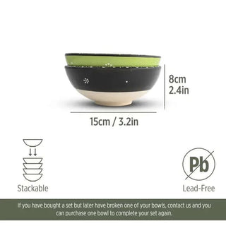 Decorative Set of 2 Mexican bowls in Black and Green 15cm - Hstrends