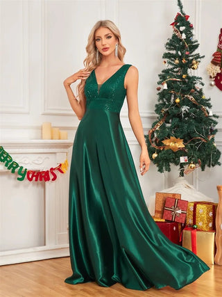 deep V neck Sequined Evening Maxi Dress - Hstrends