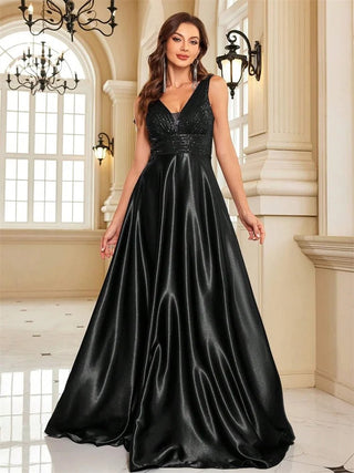 deep V neck Sequined Evening Maxi Dress - Hstrends