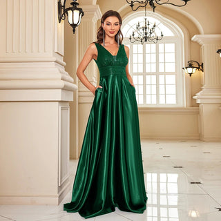 deep V neck Sequined Evening Maxi Dress - Hstrends