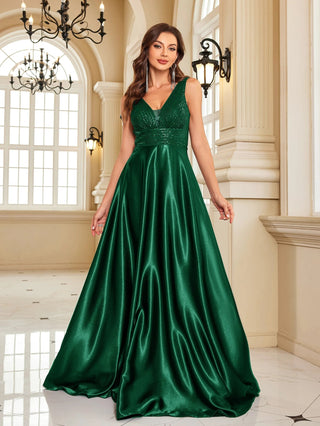 deep V neck Sequined Evening Maxi Dress - Hstrends
