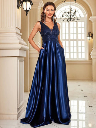 deep V neck Sequined Evening Maxi Dress - Hstrends