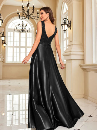 deep V neck Sequined Evening Maxi Dress - Hstrends
