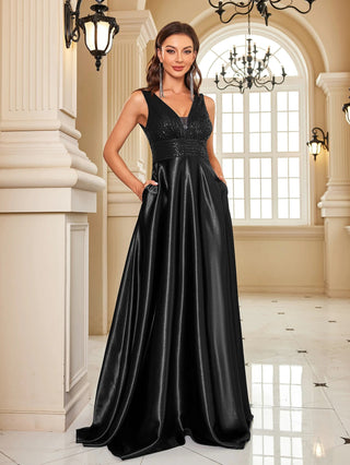 deep V neck Sequined Evening Maxi Dress - Hstrends