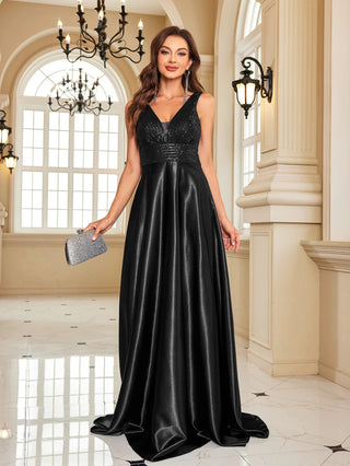 deep V neck Sequined Evening Maxi Dress - Hstrends