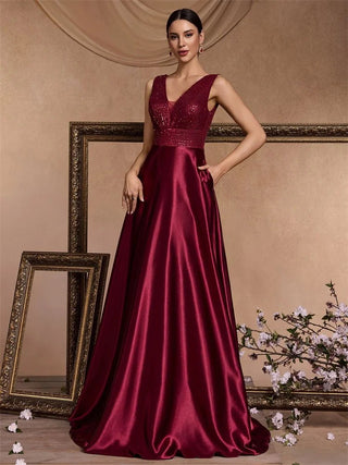 deep V neck Sequined Evening Maxi Dress - Hstrends