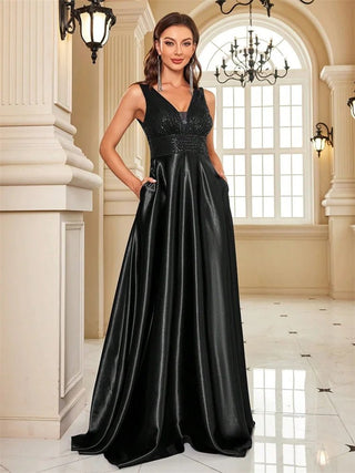 deep V neck Sequined Evening Maxi Dress - Hstrends