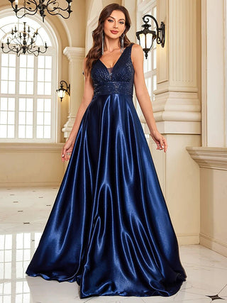 deep V neck Sequined Evening Maxi Dress - Hstrends