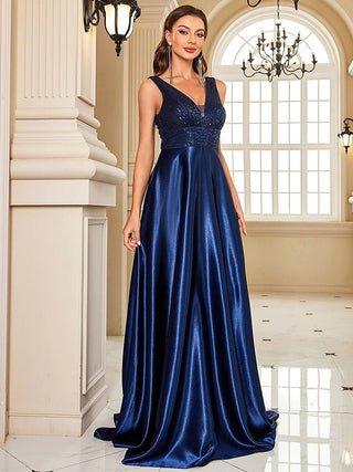 deep V neck Sequined Evening Maxi Dress - Hstrends