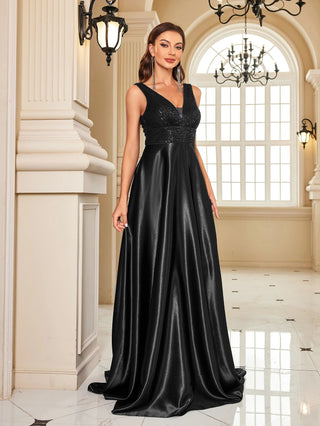 deep V neck Sequined Evening Maxi Dress - Hstrends