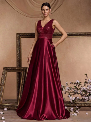 deep V neck Sequined Evening Maxi Dress - Hstrends