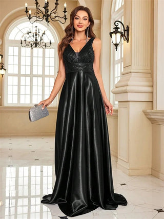 deep V neck Sequined Evening Maxi Dress - Hstrends