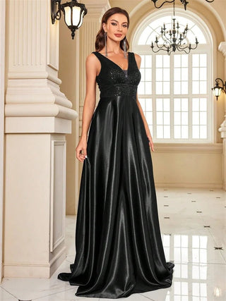 deep V neck Sequined Evening Maxi Dress - Hstrends