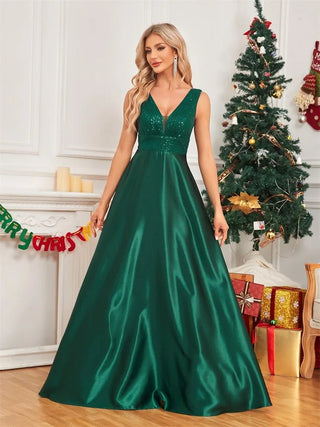 deep V neck Sequined Evening Maxi Dress - Hstrends
