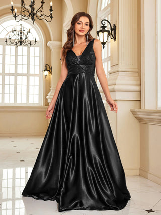 deep V neck Sequined Evening Maxi Dress - Hstrends