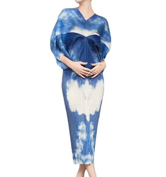 Denim Print Pleated Dress! - Hstrends