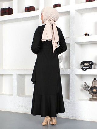 Double - Layer Ruffled Waist - Cinching Knitted Long Dress - Hstrends