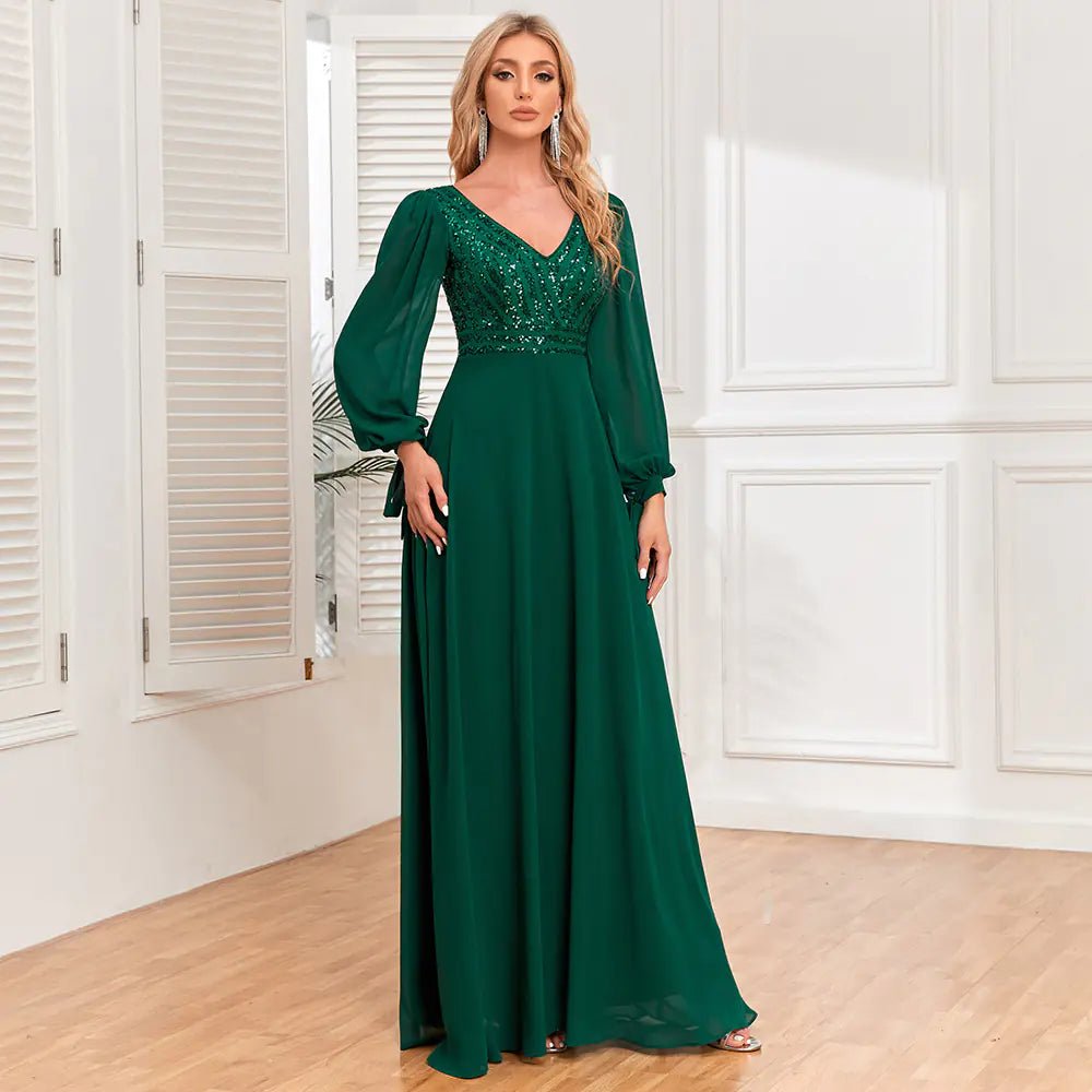 Double V-neck Sequin Chiffon A-Line Evening Dress Hstrends Double V-neck Sequin Chiffon A-Line Evening Dress Hstrends