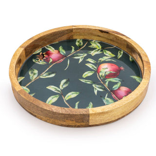 Handcrafted Pomegranate Round Wooden Tray 30cm - Hstrends