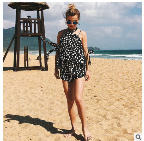 Polka Dot Tie-Front Jumpsuit