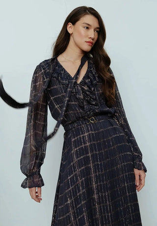 Lily and Lionel  Exclusive 70s Dress Midnight Metallic - Premium Party Wear from Lily and Lionel - Just £250! Shop now at hstrends