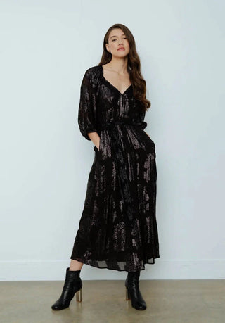 Lily and Lionel Exclusive Katherine Dress Black Floral Lurex 70's look - Premium Party Wear from Lily and Lionel - Just £250! Shop now at hstrends