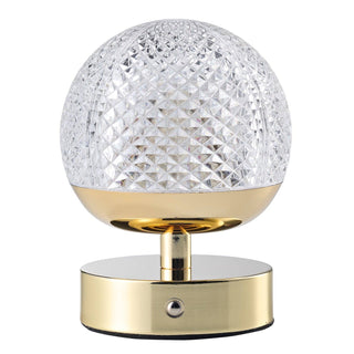 Modern Gold Rechargeable Touch Dimmable Table Lamp with Patterned Glass Shade