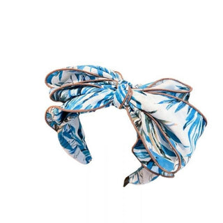 Oversize bow headband with tropical leaves in Blue