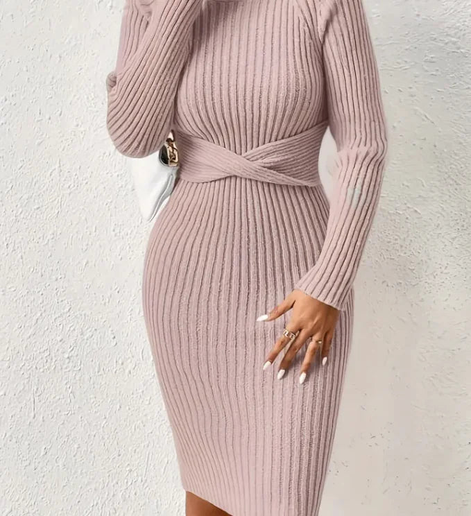CozyFit High Collar Slim Knit Dress - Hstrends