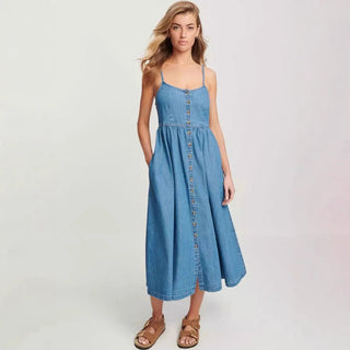 Elegant Commuter Fashion Suspender Denim Women's Dress - Hstrends