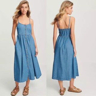 Elegant Commuter Fashion Suspender Denim Women's Dress - Hstrends