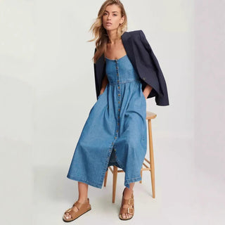 Elegant Commuter Fashion Suspender Denim Women's Dress - Hstrends