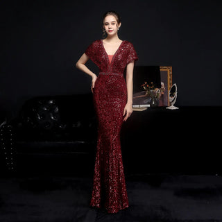 Elegant Women's V - neck Sequin Fishtail Banquet Dress - Hstrends