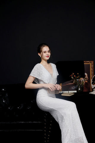 Elegant Women's V - neck Sequin Fishtail Banquet Dress - Hstrends