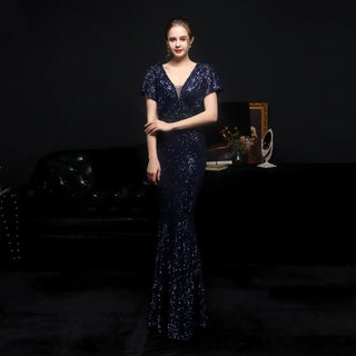 Elegant Women's V - neck Sequin Fishtail Banquet Dress - Hstrends