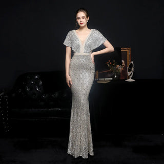 Elegant Women's V - neck Sequin Fishtail Banquet Dress - Hstrends