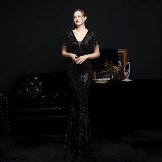 Elegant Women's V - neck Sequin Fishtail Banquet Dress - Hstrends
