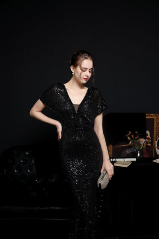 Elegant Women's V - neck Sequin Fishtail Banquet Dress - Hstrends
