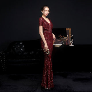 Elegant Women's V - neck Sequin Fishtail Banquet Dress - Hstrends