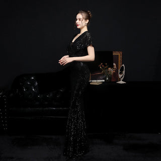 Elegant Women's V - neck Sequin Fishtail Banquet Dress - Hstrends