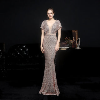 Elegant Women's V - neck Sequin Fishtail Banquet Dress - Hstrends