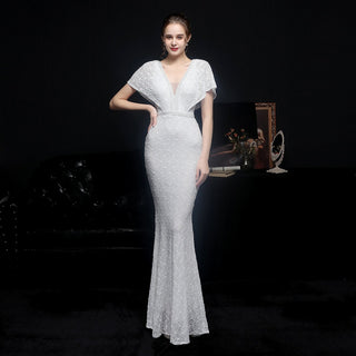 Elegant Women's V - neck Sequin Fishtail Banquet Dress - Hstrends