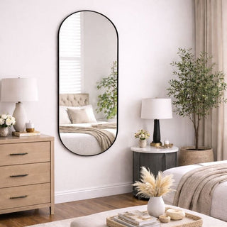 Emi - Full Length Black Metal Runway Oval Mirror - 150cm x 60cm - Hstrends