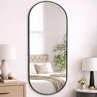 Emi - Full Length Black Metal Runway Oval Mirror - 150cm x 60cm - Hstrends