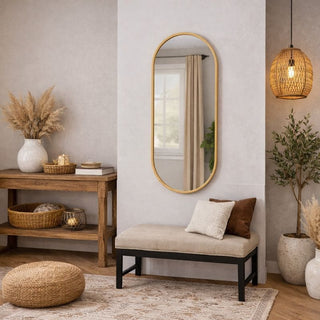 Emi - Gold Metal Runway Oval Mirror - 120cm x 40cm - Hstrends