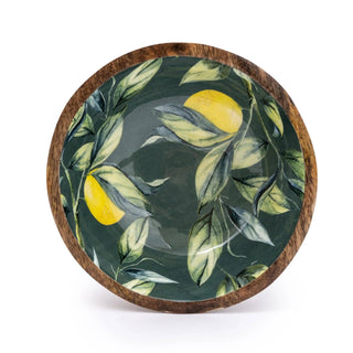 Enamelled Mango Wooden Dish Inlay Lemons and leaves 20cm - Hstrends
