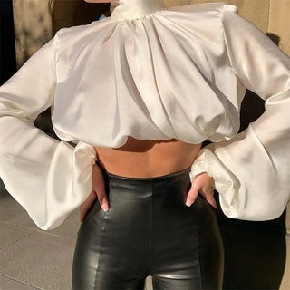 Fashion Chic Satin High Neck Blouse Shirt - Hstrends